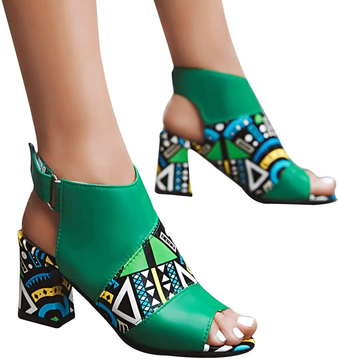 Thick Heel Sandals for Women Trendy Casual Fish Mouth Open Toe Belt Buckle Slingback Chunky High Heel Shoes Comfy Pointed Toe Heeled Sandals
