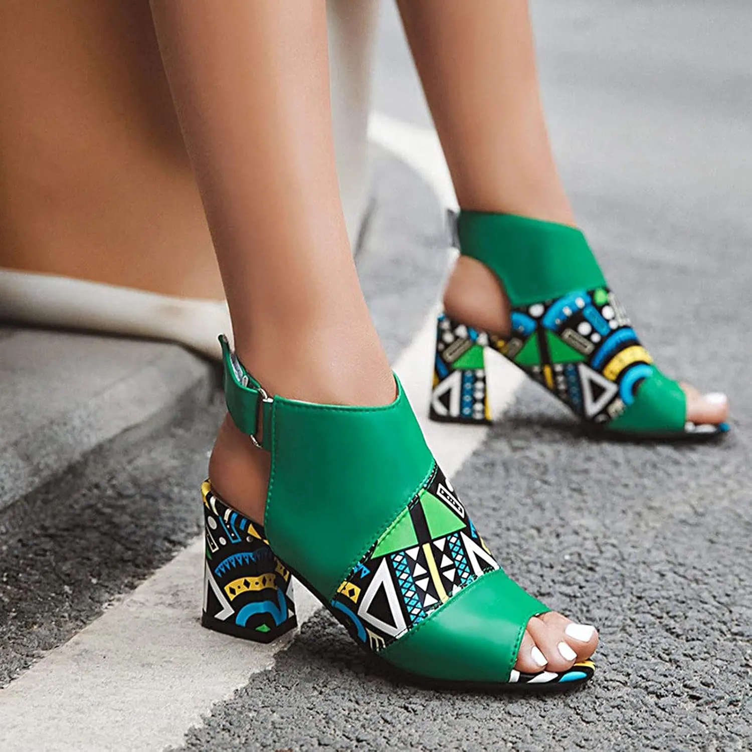 Thick Heel Sandals for Women Trendy Casual Fish Mouth Open Toe Belt Buckle Slingback Chunky High Heel Shoes Comfy Pointed Toe Heeled Sandals