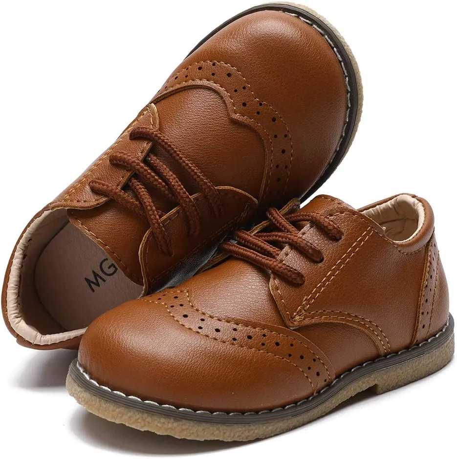 Timatego Toddler Boys Girls Oxford Shoes PU Leather Lace Up School Loafer Flats Baby Infant Uniform Dress Shoes(Toddler/Little Kid)