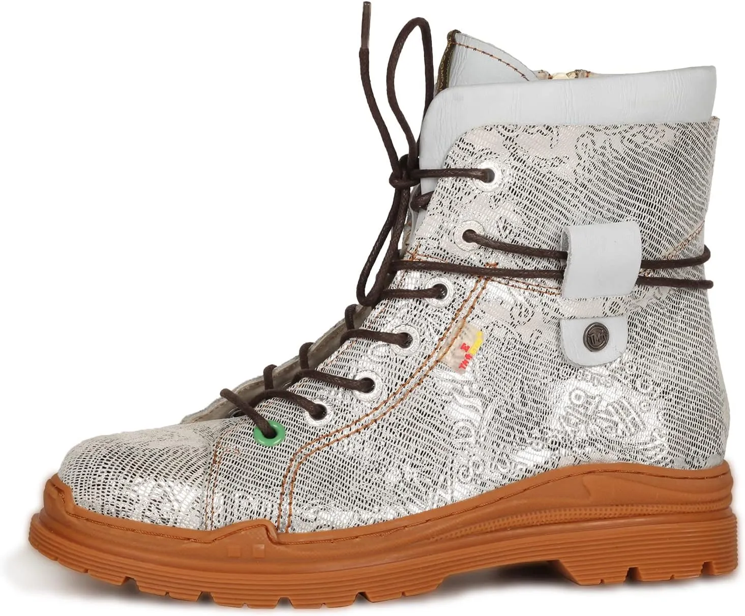 TMA EYES Leather Metallic Combat Boot Side Zipper Women's Ankle Booties