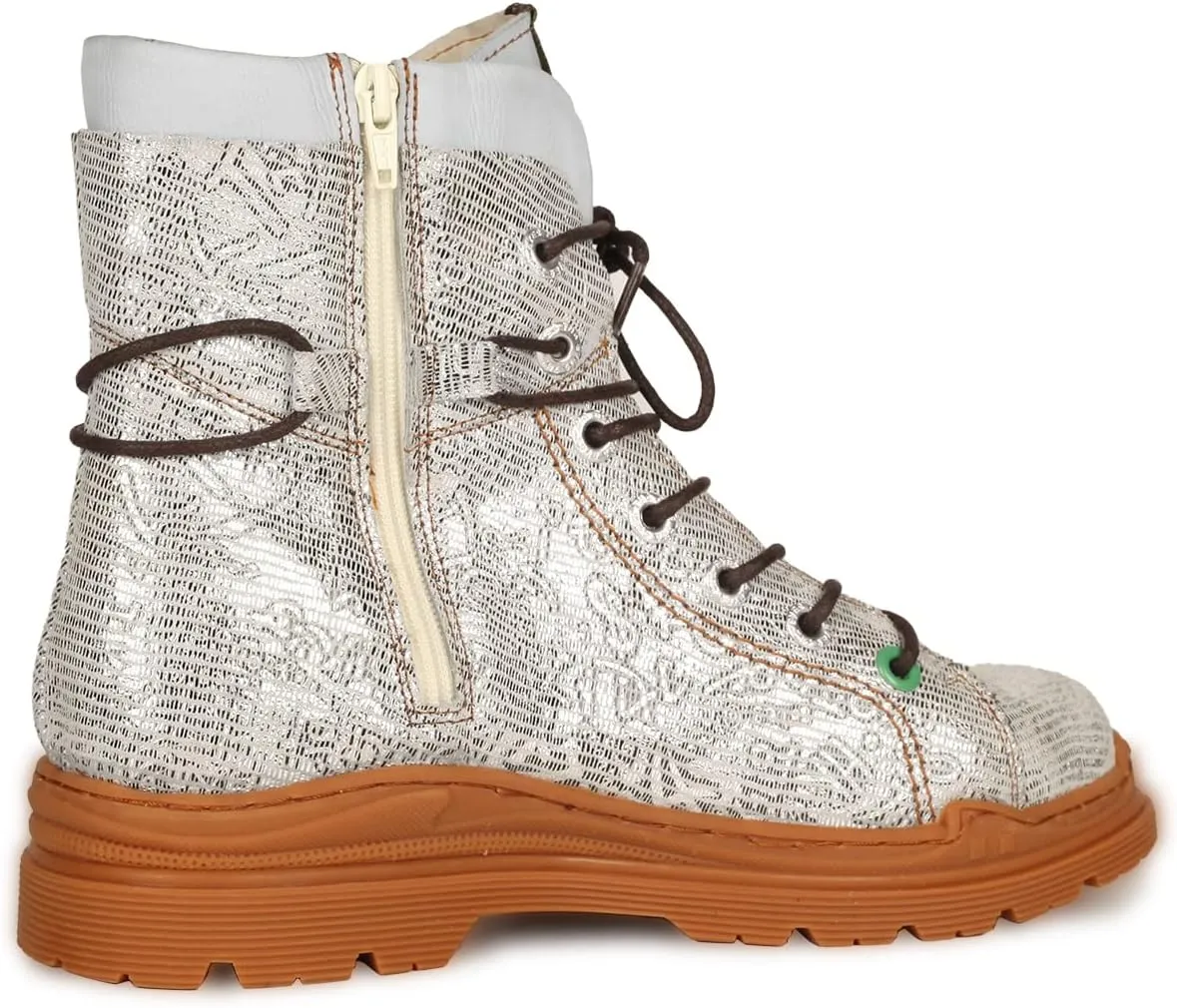 TMA EYES Leather Metallic Combat Boot Side Zipper Women's Ankle Booties