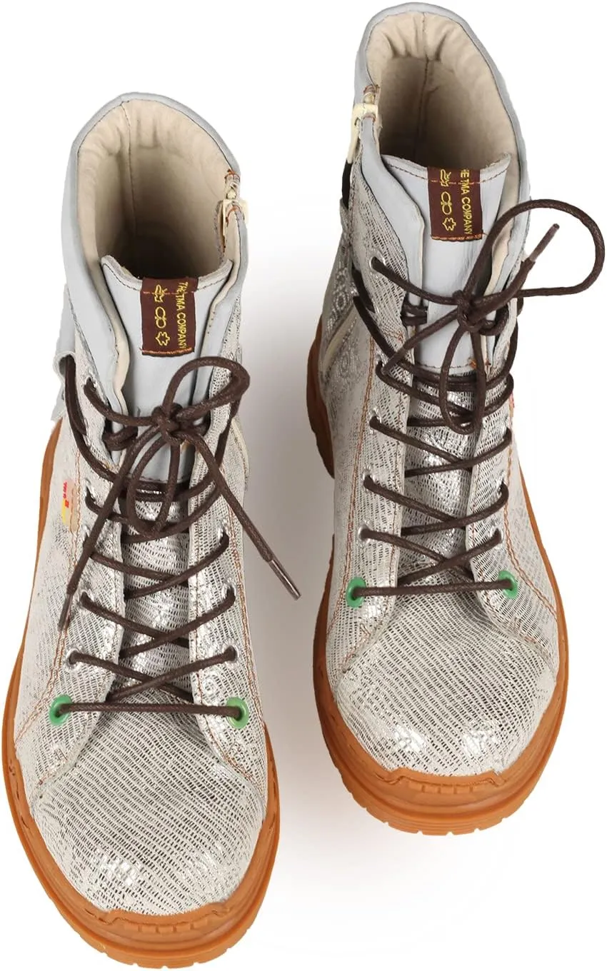 TMA EYES Leather Metallic Combat Boot Side Zipper Women's Ankle Booties