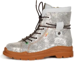 TMA EYES Leather Metallic Combat Boot Side Zipper Women's Ankle Booties