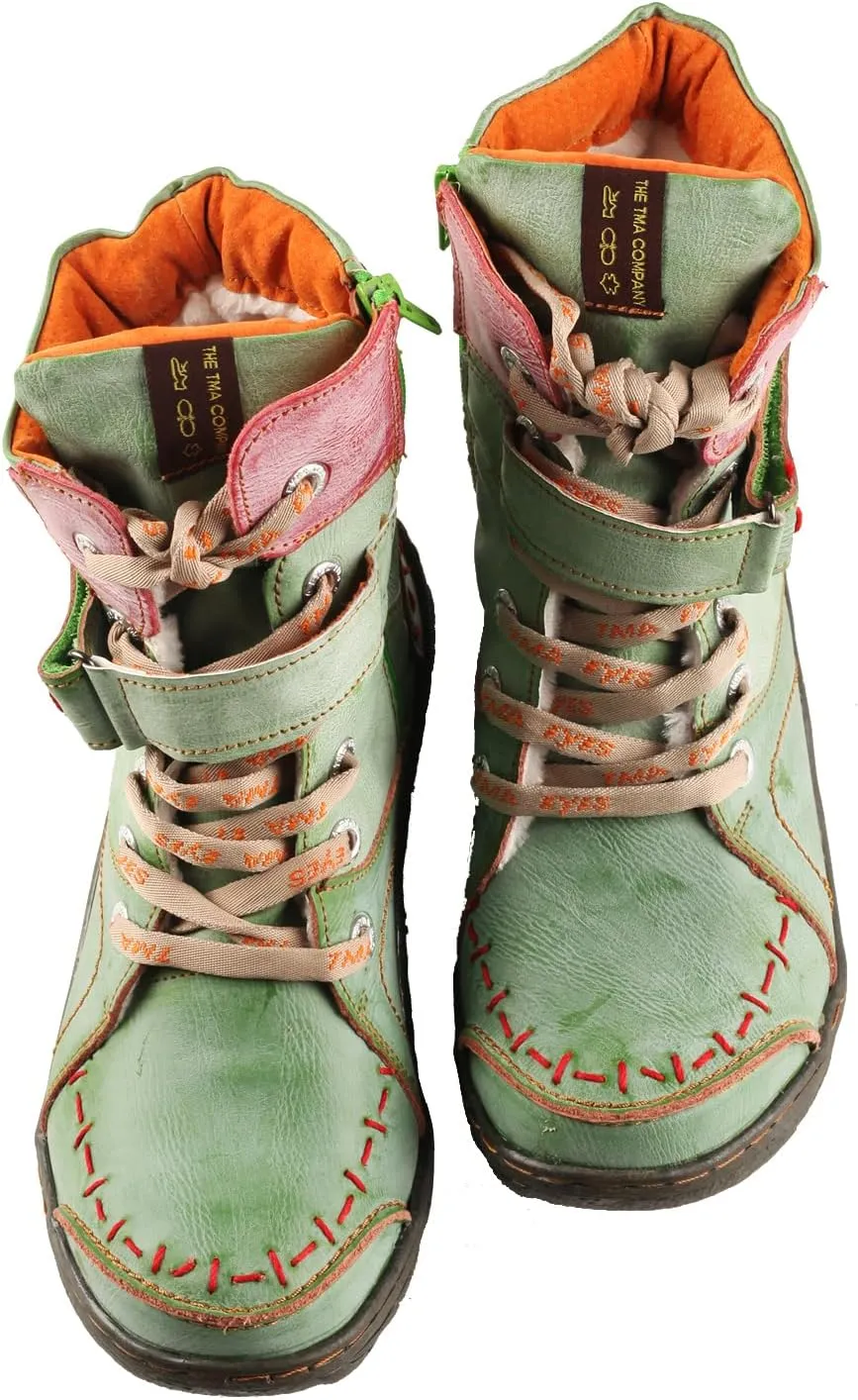 TMA EYES Women's Leather Casual Ankle Boots Fashion Non-slip With Side Zipper Design