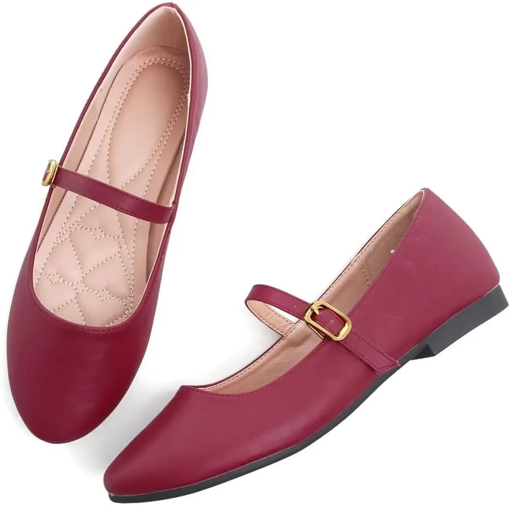 TN TANGNEST Leather Flats for Women Comfortable Square Toe Slip On Flats Soft Work Flats Retro Mary Jane Flats