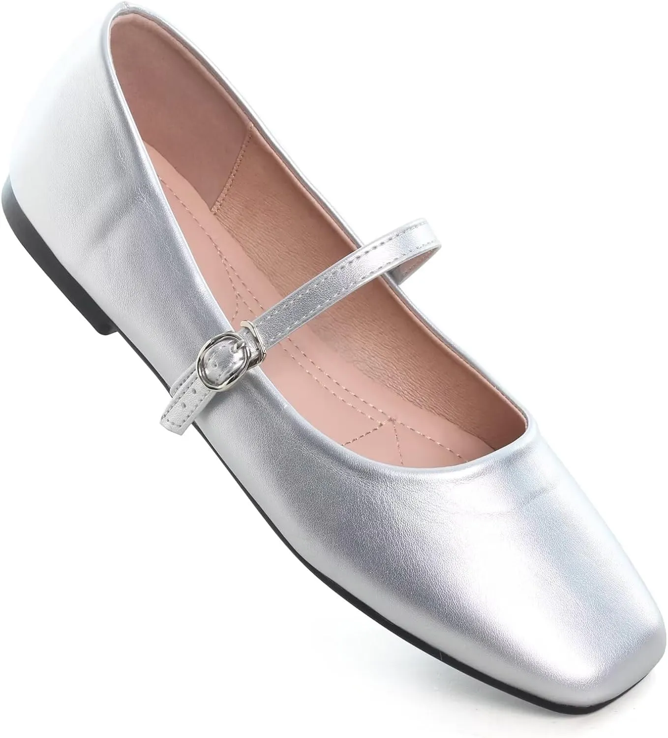 TN TANGNEST Leather Flats for Women Comfortable Square Toe Slip On Flats Soft Work Flats Retro Mary Jane Flats