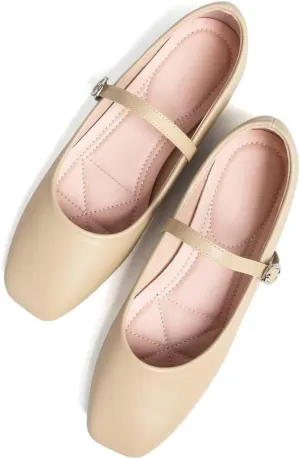 TN TANGNEST Women's Ballet Flats Retro Mary Jane Shoes for Women Cute Square Toe Buckle Dress Flats Soft Work Flats