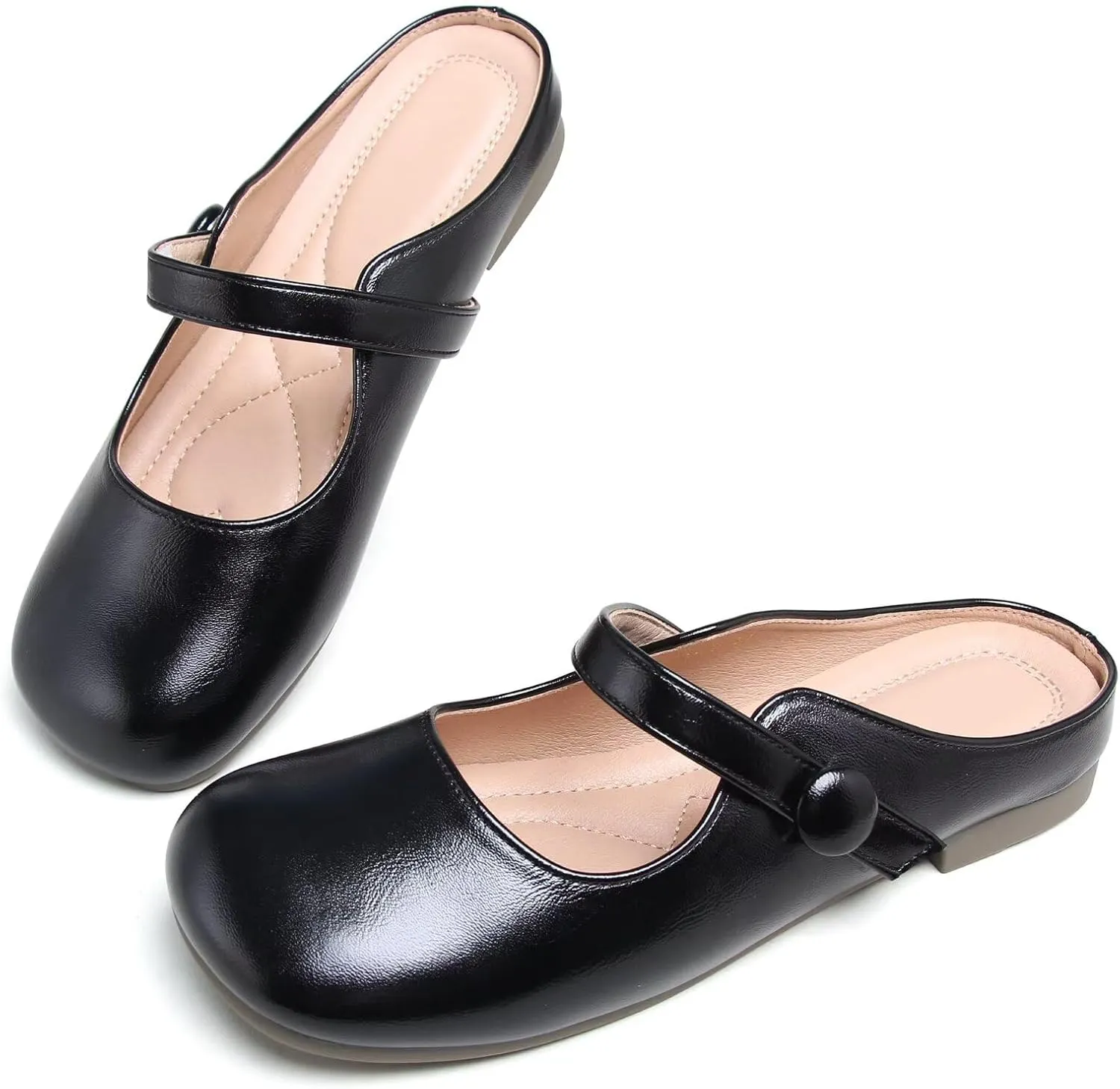 TN TANGNEST Women's Flats Classical Square Toe One Line Strap Mary Jane Flats Soft Slip On Flats