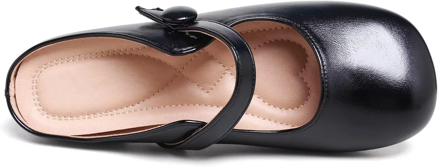 TN TANGNEST Women's Flats Classical Square Toe One Line Strap Mary Jane Flats Soft Slip On Flats