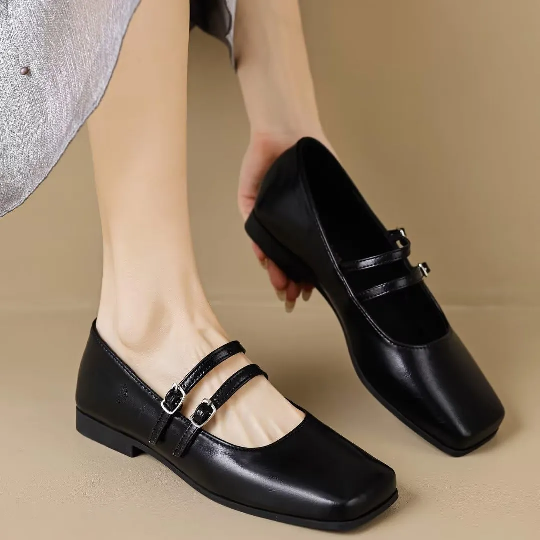 TN TANGNEST Women's Mary Jane Flats Fashion Square Toe Slip On Buckle Flats Soft Comfortable Casual Flat Shoes