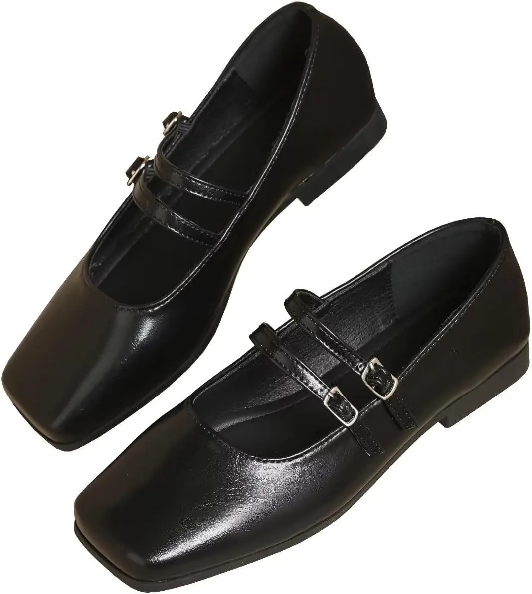 TN TANGNEST Women's Mary Jane Flats Fashion Square Toe Slip On Buckle Flats Soft Comfortable Casual Flat Shoes