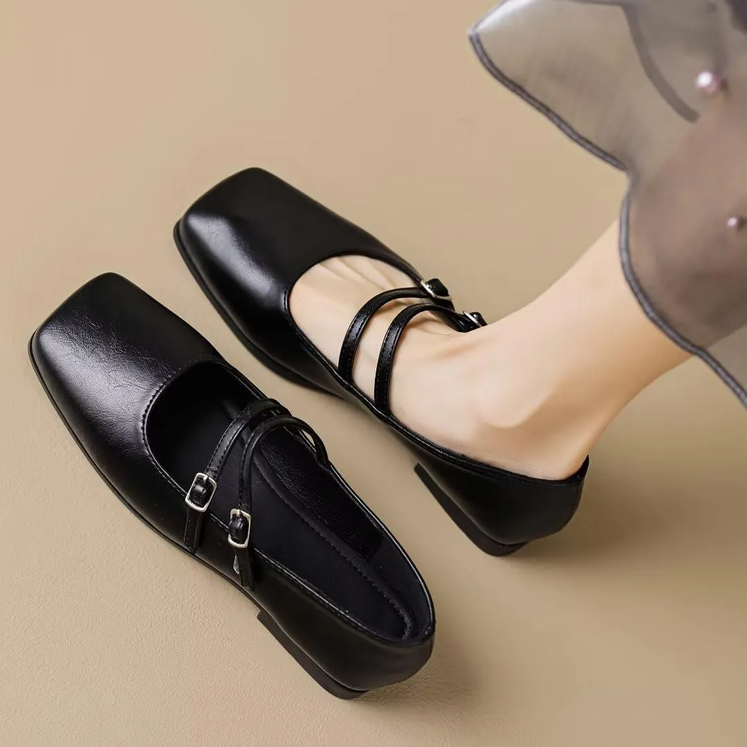 TN TANGNEST Women's Mary Jane Flats Fashion Square Toe Slip On Buckle Flats Soft Comfortable Casual Flat Shoes