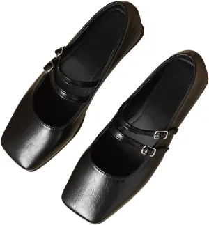 TN TANGNEST Women's Mary Jane Flats Fashion Square Toe Slip On Buckle Flats Soft Comfortable Casual Flat Shoes