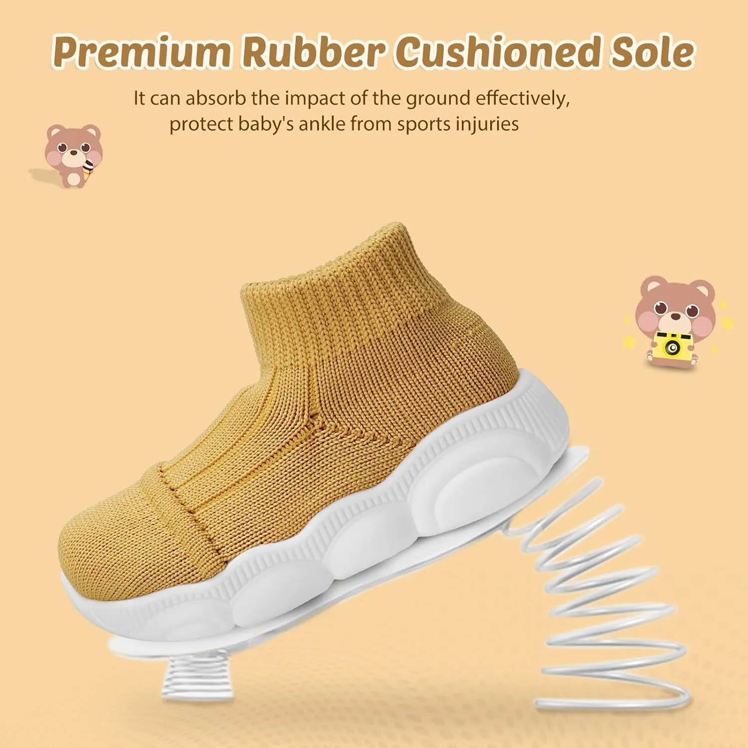 Toddler First Walking Safer Non-Slip Lightweight Wide Tennis Shoes Baby Slip on Breathable Sock Sneakers Infant Mesh Knitted Elastic Soft Sole Indoor Shoes 1-4 Years Boy Girls Outdoor Walkers Shoes