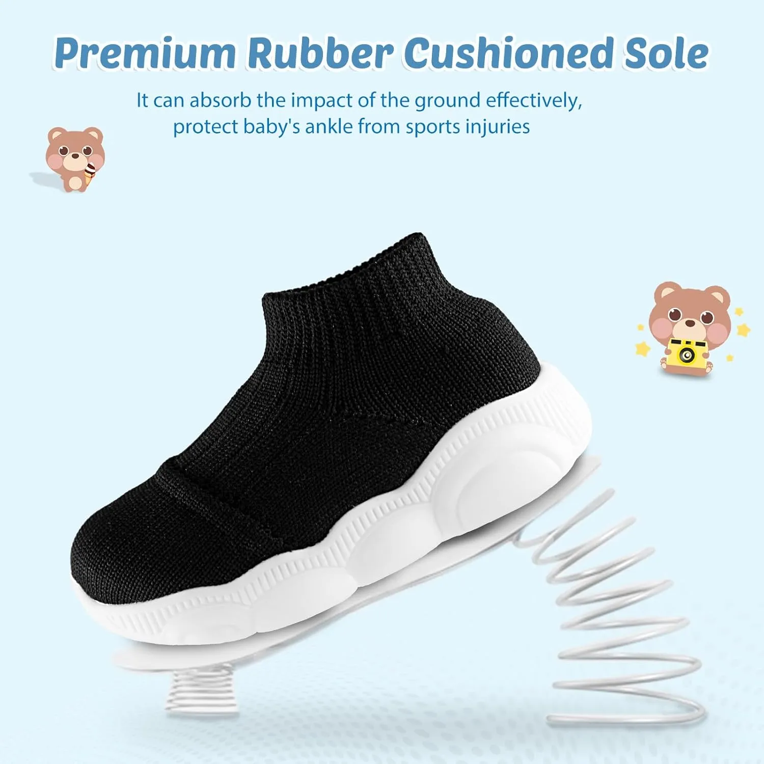 Toddler First Walking Safer Non-Slip Lightweight Wide Tennis Shoes Baby Slip on Breathable Sock Sneakers Infant Mesh Knitted Elastic Soft Sole Indoor Shoes 1-4 Years Boy Girls Outdoor Walkers Shoes