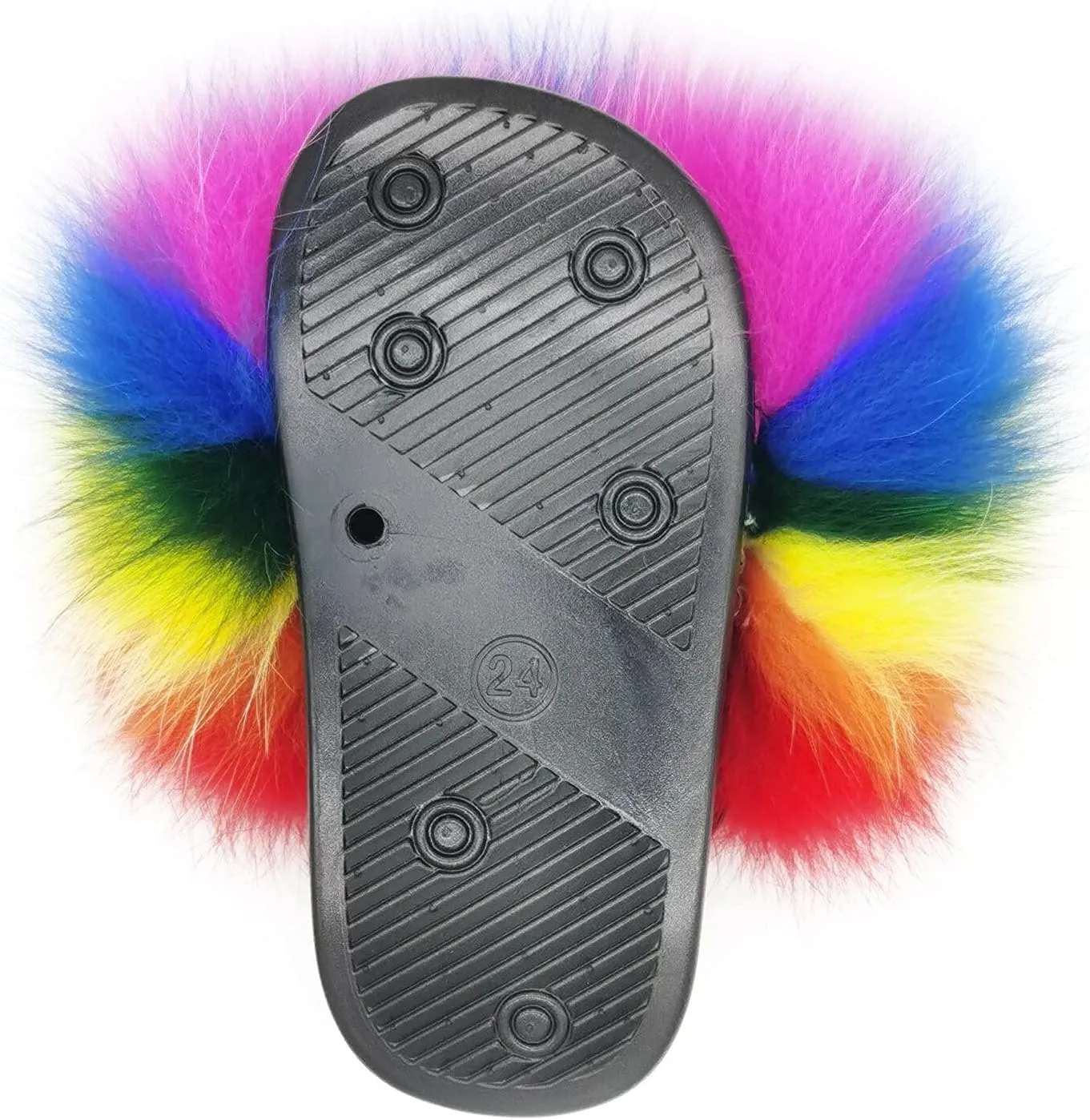 Toddler Fur Slides with Back Strap Kid's Furry Stylish Slippers Girl's Fluffy Fur Sandals Children's Flat PVC Soles Outdoor Open Toe Furry Shoes