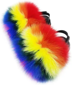 Toddler Fur Slides with Back Strap Kid's Furry Stylish Slippers Girl's Fluffy Fur Sandals Children's Flat PVC Soles Outdoor Open Toe Furry Shoes