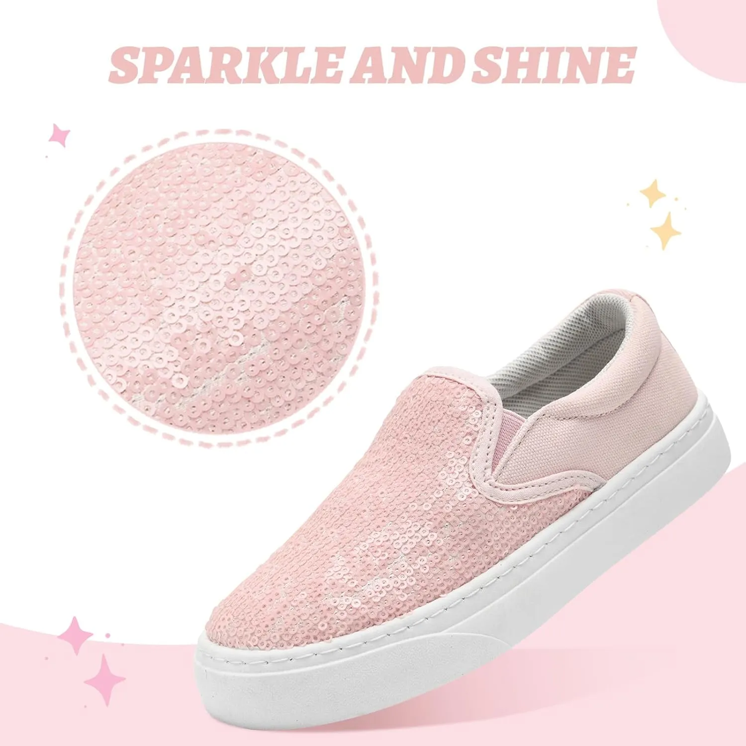 Toddler Girls and Boys Sneakers Canvas Low Top Slip On Casual Sparkle Sequins Walking/Running Shoes