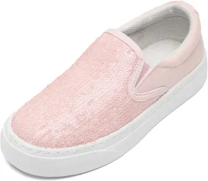 Toddler Girls and Boys Sneakers Canvas Low Top Slip On Casual Sparkle Sequins Walking/Running Shoes