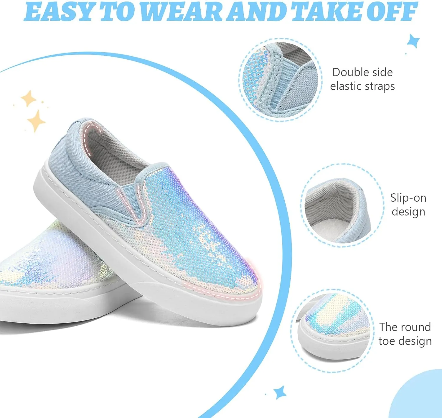 Toddler Girls and Boys Sneakers Canvas Low Top Slip On Casual Sparkle Sequins Walking/Running Shoes