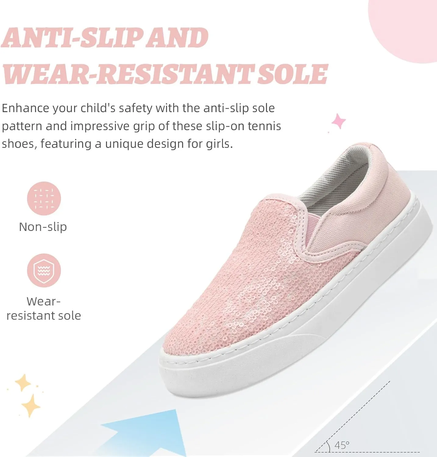 Toddler Girls and Boys Sneakers Canvas Low Top Slip On Casual Sparkle Sequins Walking/Running Shoes