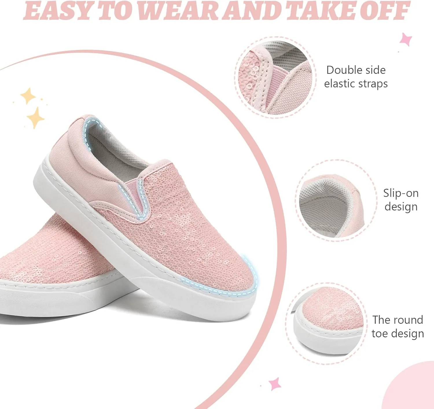 Toddler Girls and Boys Sneakers Canvas Low Top Slip On Casual Sparkle Sequins Walking/Running Shoes