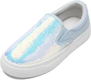 Toddler Girls and Boys Sneakers Canvas Low Top Slip On Casual Sparkle Sequins Walking/Running Shoes