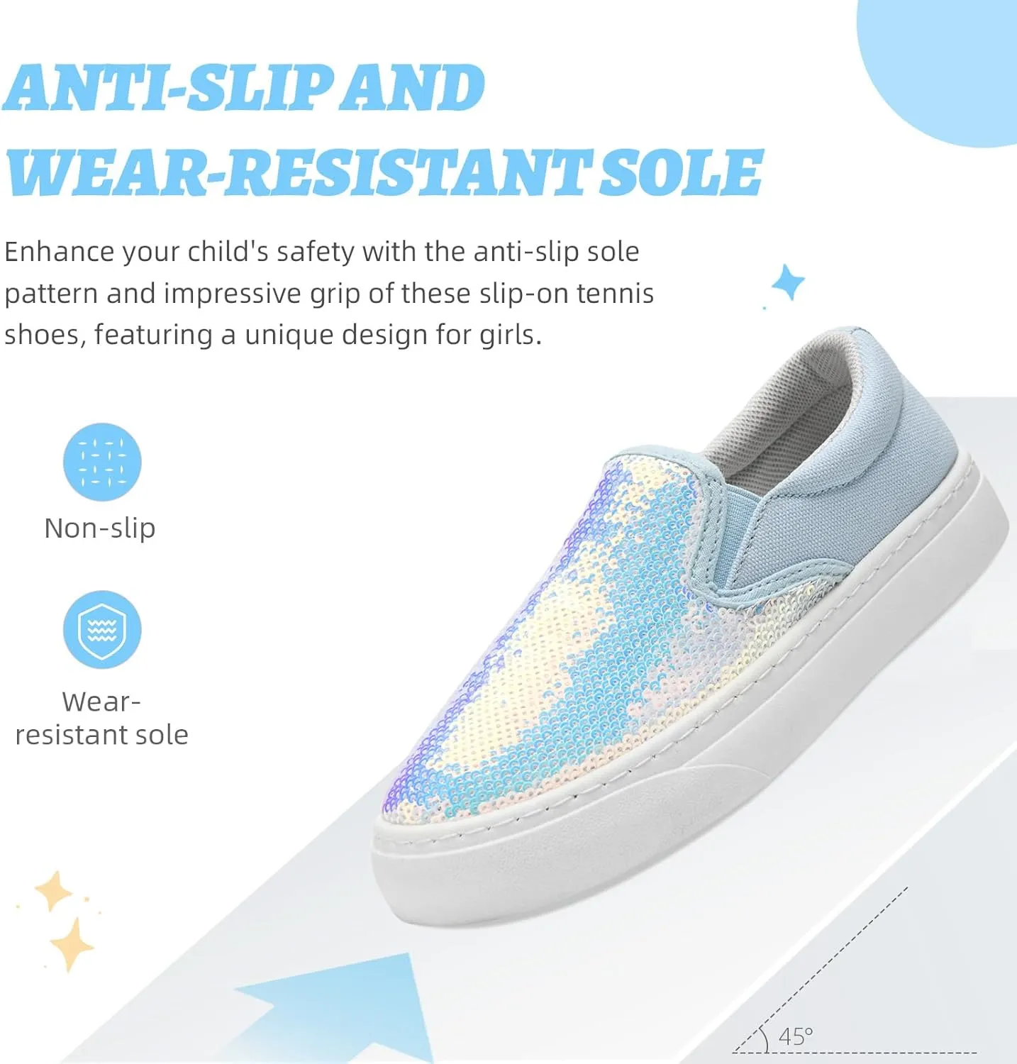 Toddler Girls and Boys Sneakers Canvas Low Top Slip On Casual Sparkle Sequins Walking/Running Shoes
