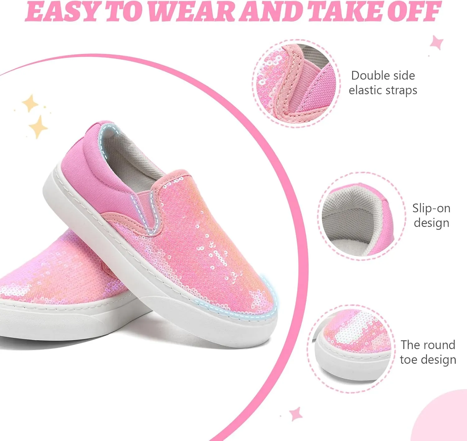 Toddler Girls and Boys Sneakers Canvas Low Top Slip On Casual Sparkle Sequins Walking/Running Shoes