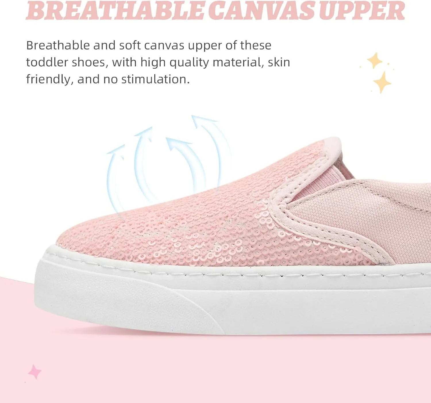 Toddler Girls and Boys Sneakers Canvas Low Top Slip On Casual Sparkle Sequins Walking/Running Shoes