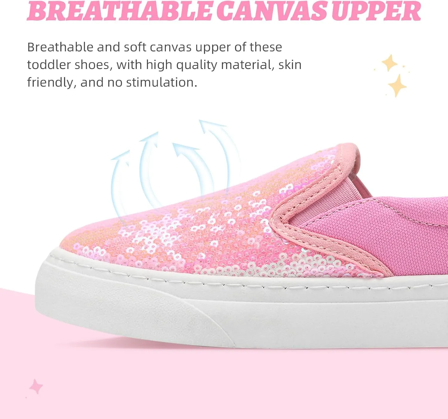 Toddler Girls and Boys Sneakers Canvas Low Top Slip On Casual Sparkle Sequins Walking/Running Shoes