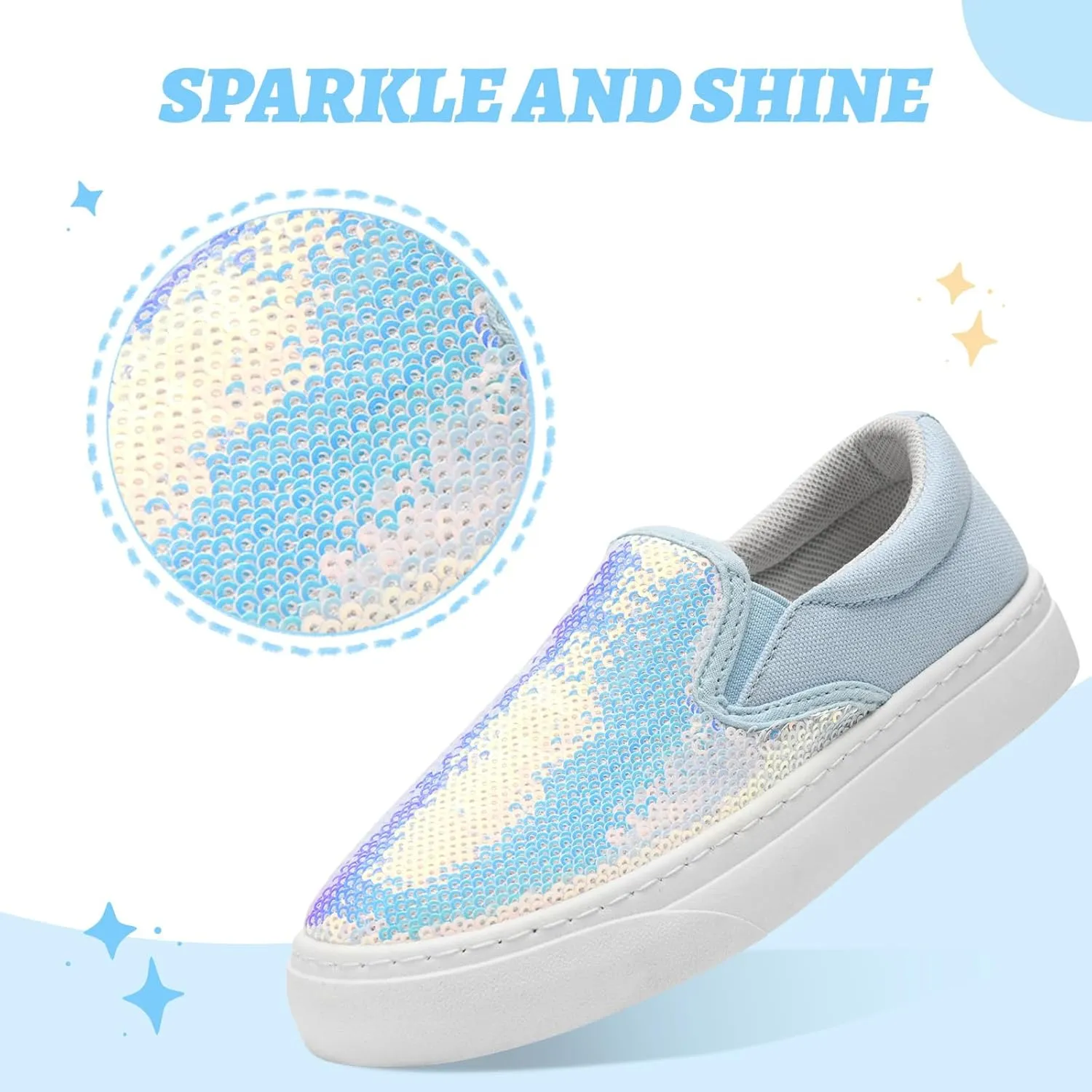 Toddler Girls and Boys Sneakers Canvas Low Top Slip On Casual Sparkle Sequins Walking/Running Shoes