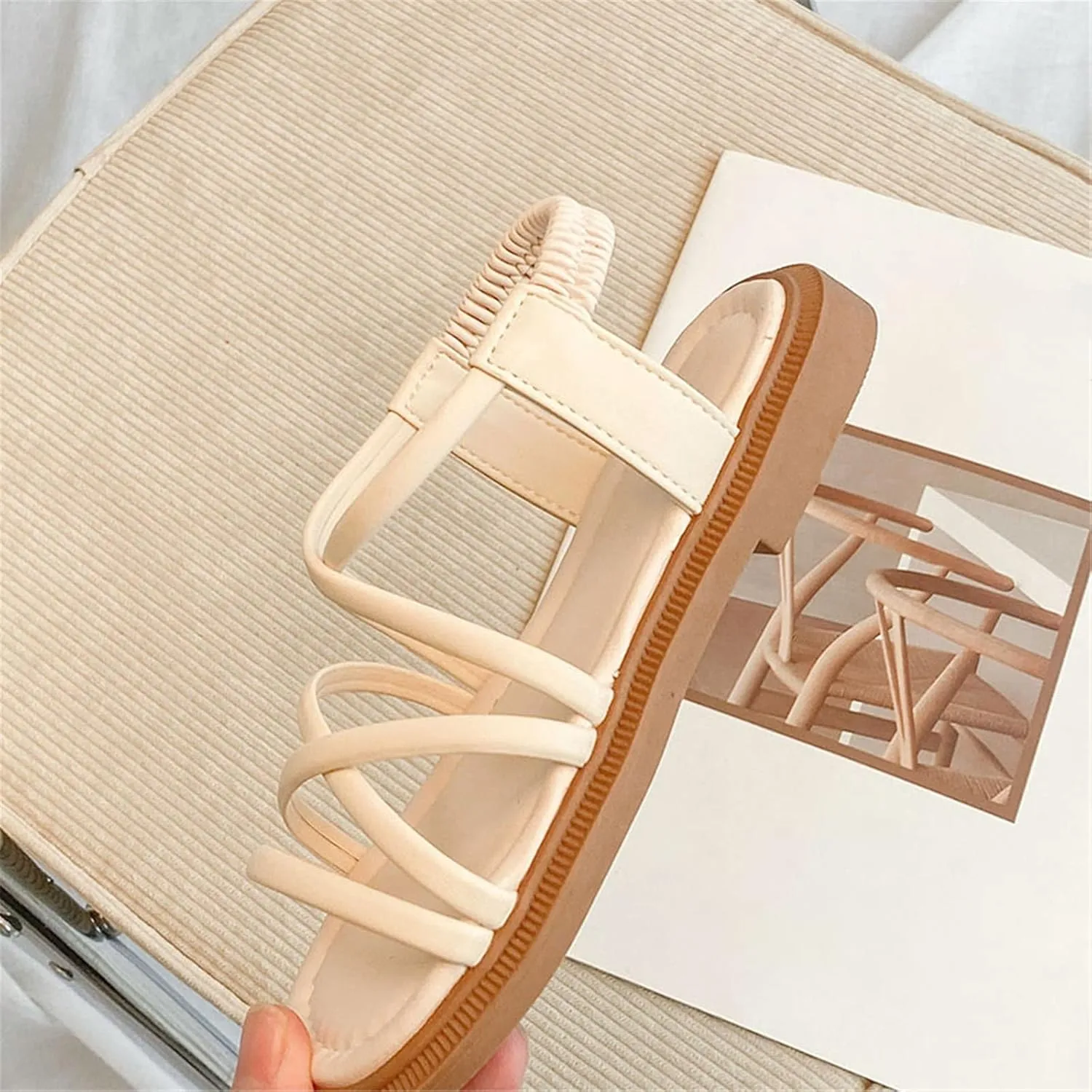Toddler Girls Open Toe Sandals Elastic Ankle Strap Dress Shoes Beach Anti-Slip Strappy Soft Flat Sandal for Kids