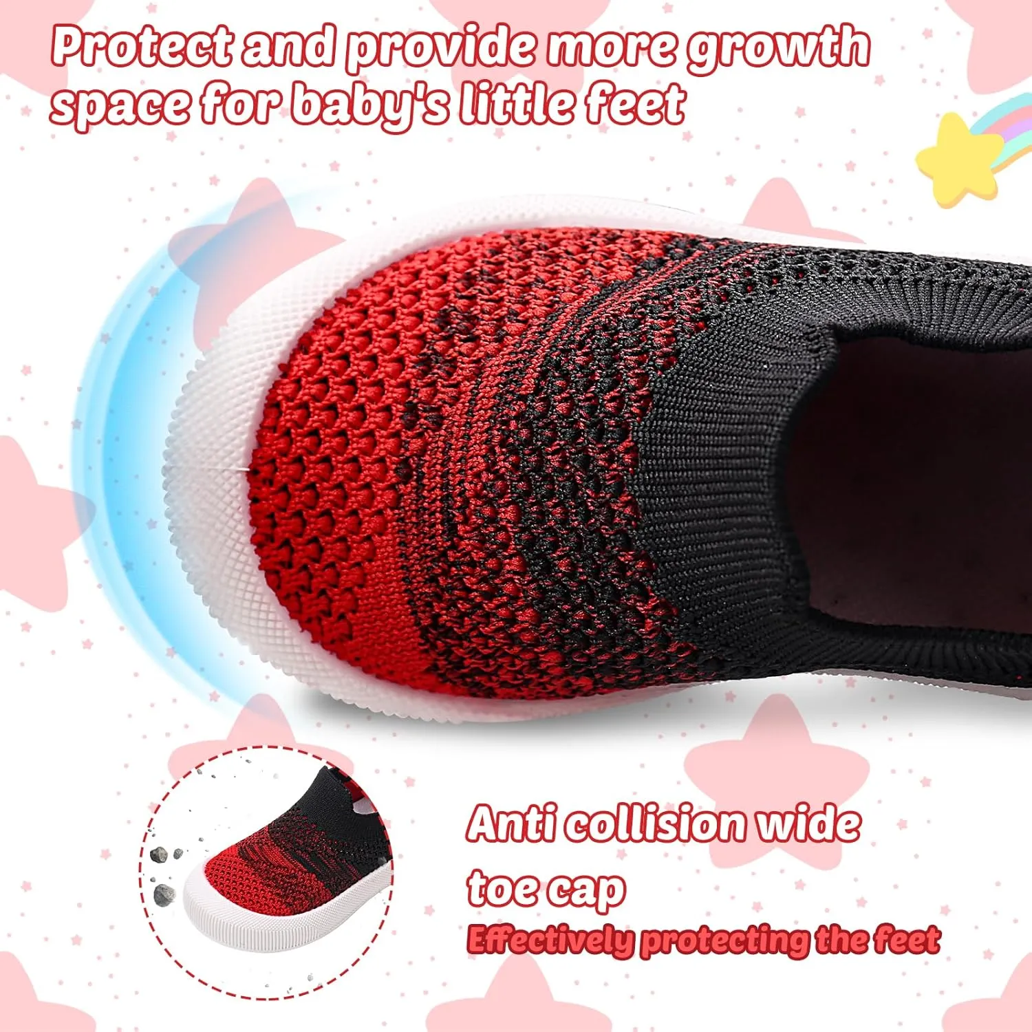 Toddler Summer First Walking Shoes Breathable Non-Slip Soft Sole Wide Toddler Shoes Tennis Sneakers Knitted Mesh Elastic Sock Shoes for Baby Boy Girl Outdoor Indoor Walker Shoes