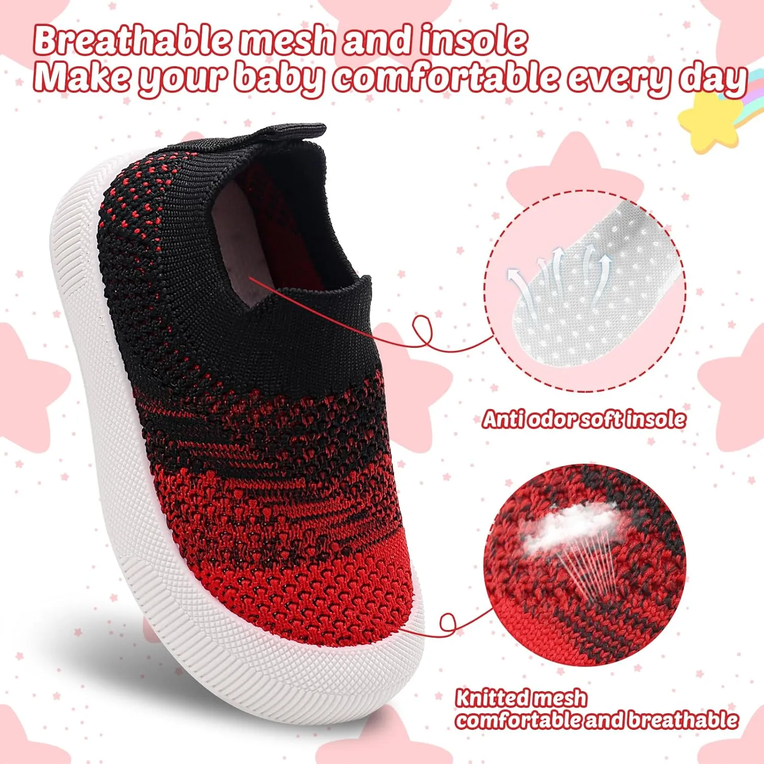 Toddler Summer First Walking Shoes Breathable Non-Slip Soft Sole Wide Toddler Shoes Tennis Sneakers Knitted Mesh Elastic Sock Shoes for Baby Boy Girl Outdoor Indoor Walker Shoes