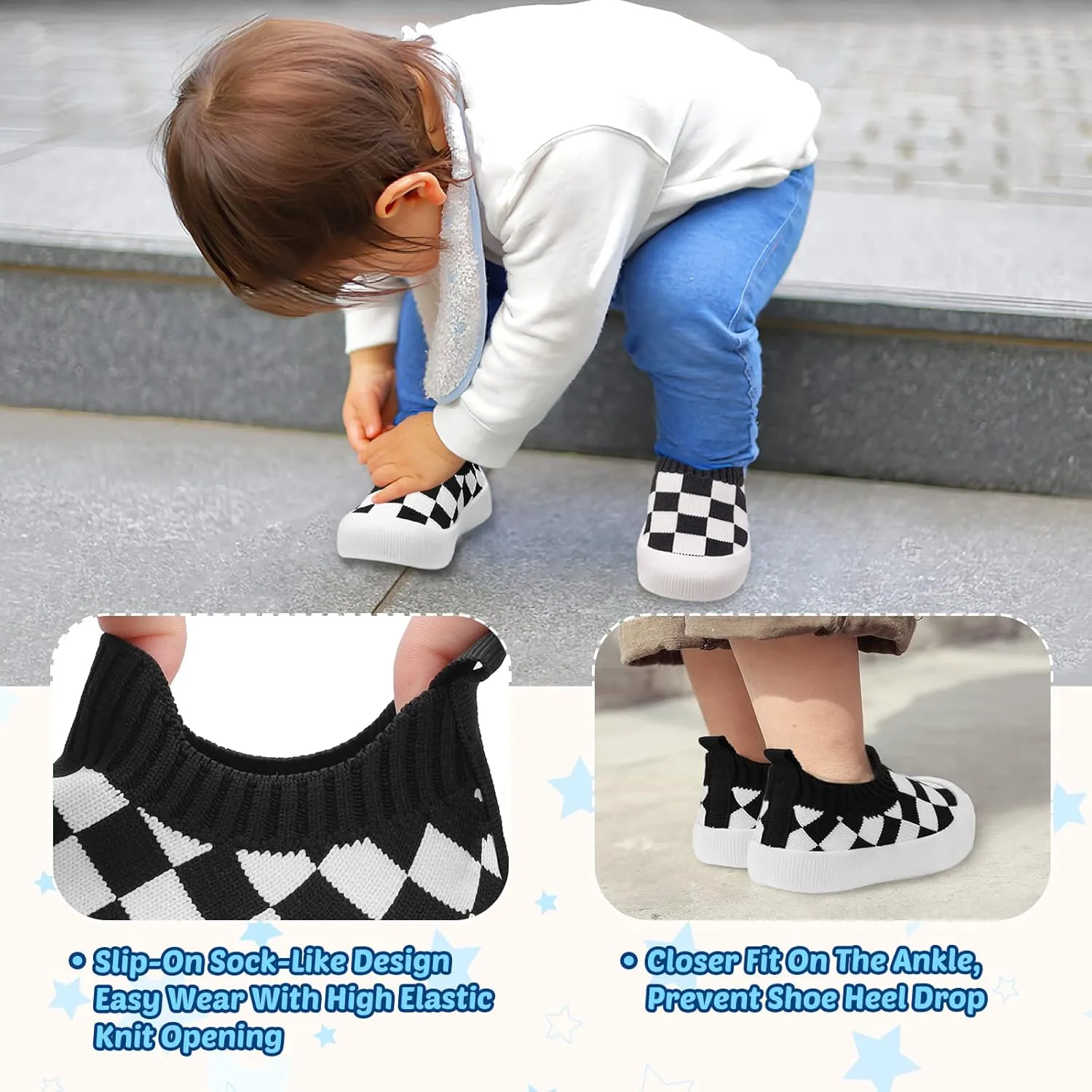 Toddler Summer First Walking Shoes Breathable Non-Slip Soft Sole Wide Toddler Shoes Tennis Sneakers Knitted Mesh Elastic Sock Shoes for Baby Boy Girl Outdoor Indoor Walker Shoes