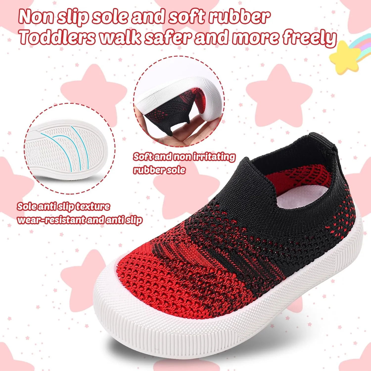 Toddler Summer First Walking Shoes Breathable Non-Slip Soft Sole Wide Toddler Shoes Tennis Sneakers Knitted Mesh Elastic Sock Shoes for Baby Boy Girl Outdoor Indoor Walker Shoes