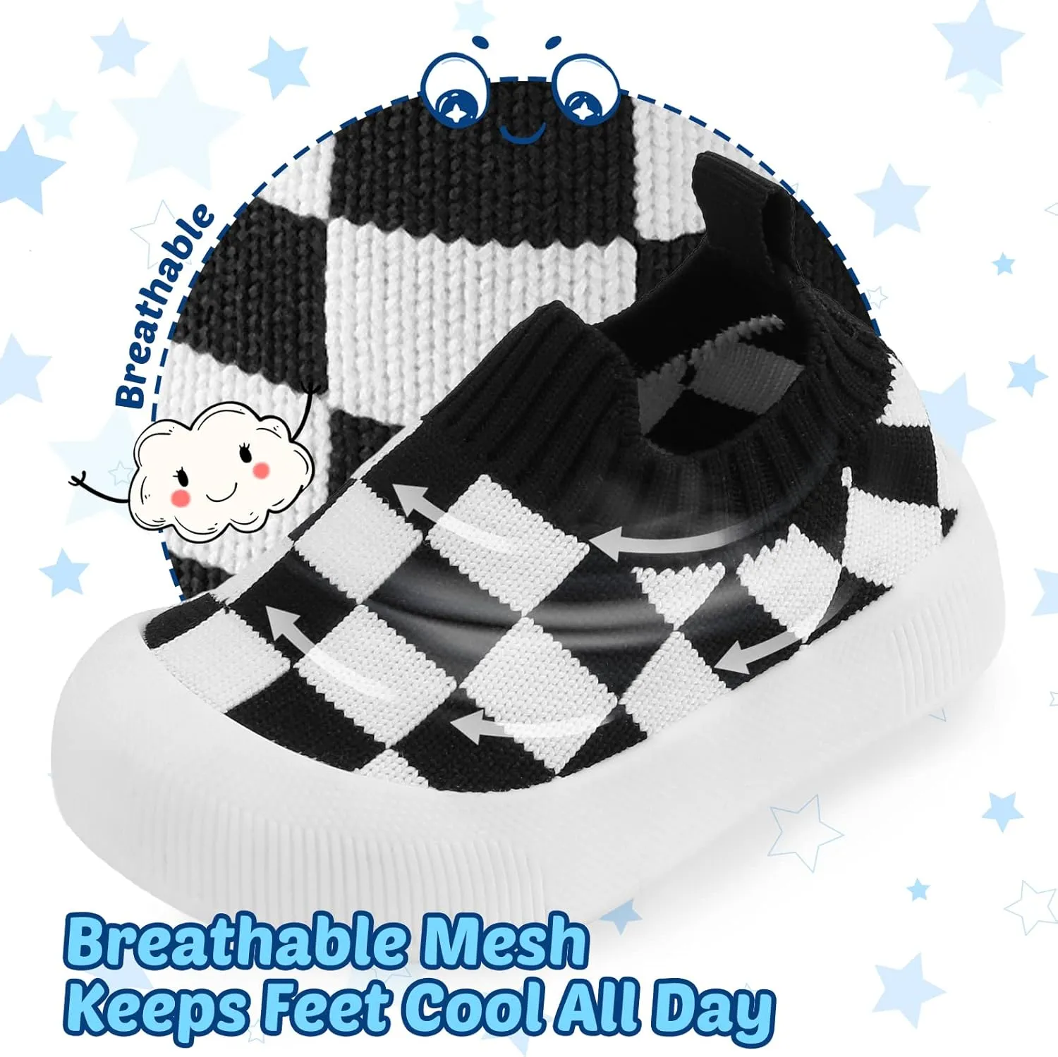 Toddler Summer First Walking Shoes Breathable Non-Slip Soft Sole Wide Toddler Shoes Tennis Sneakers Knitted Mesh Elastic Sock Shoes for Baby Boy Girl Outdoor Indoor Walker Shoes