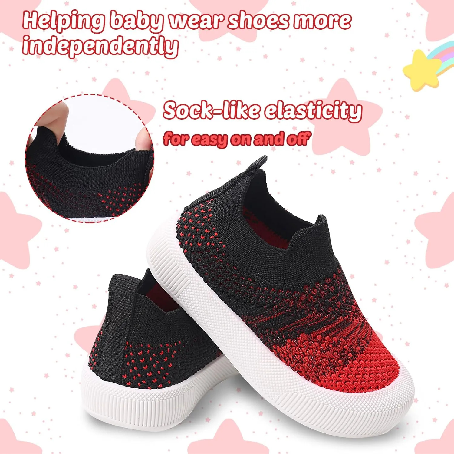 Toddler Summer First Walking Shoes Breathable Non-Slip Soft Sole Wide Toddler Shoes Tennis Sneakers Knitted Mesh Elastic Sock Shoes for Baby Boy Girl Outdoor Indoor Walker Shoes
