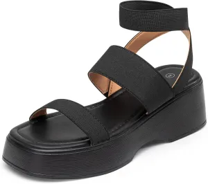 Trary Wedge Sandals for Women, Sandals for Women Dressy Summer, Cute Open Toe Platform Sandals, Lightweight Elastic Ankle Strap Sandals, Womens Heeled Sandals, Comfortable Beach Sandals, Summer Sandals for Women 2023