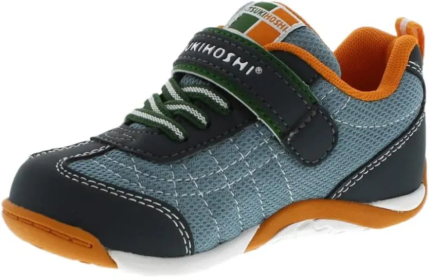 TSUKIHOSHI KAZ Kids Shoes - Strap-Closure Machine-Washable Kids and Toddler Shoes with Wide Toe Box & Slip-Resistant, Non-Marking Outsoles, Charcoal/Sea - 7 Little Kid (4-8 Years)