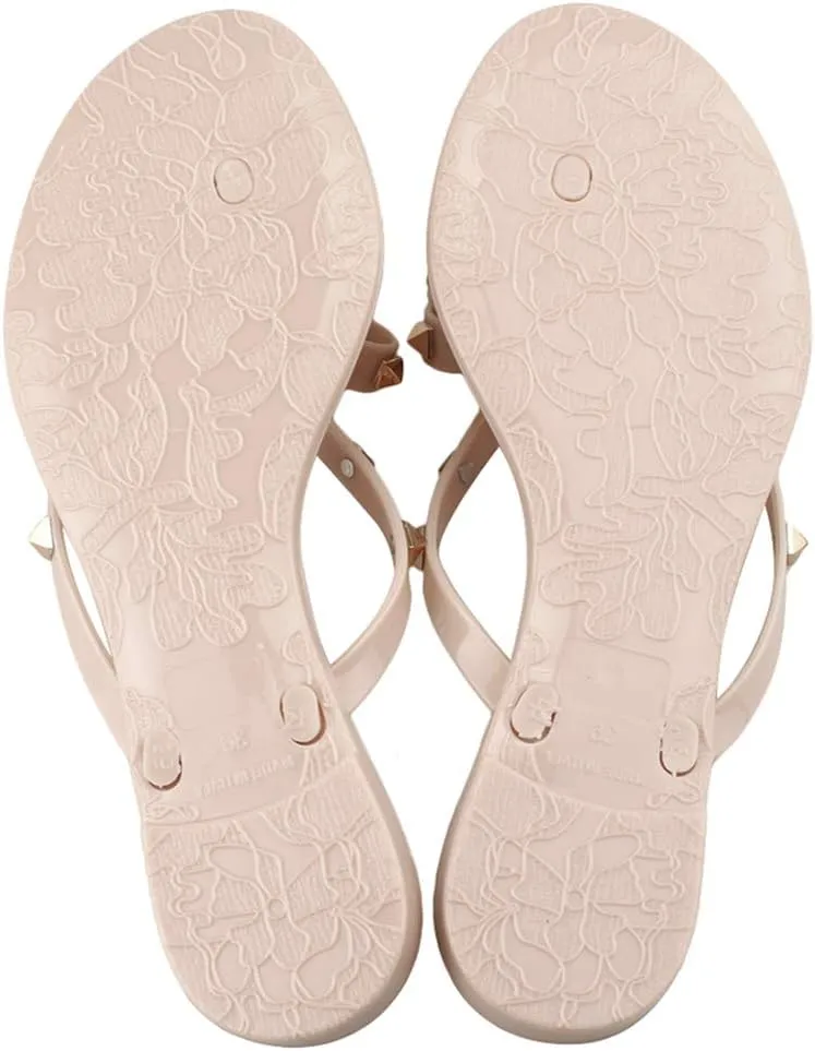 TYFLOVE Women Rivet Flip Flops Studded Jelly Thong Sandals with Bow Summer Bowtie Flat Beach Rain Shoes