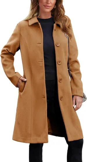 UANEO Womens Peacoat Faux Wool Blend Single Breasted Long Trench Coat Dress Overcoat Winter with Pockets