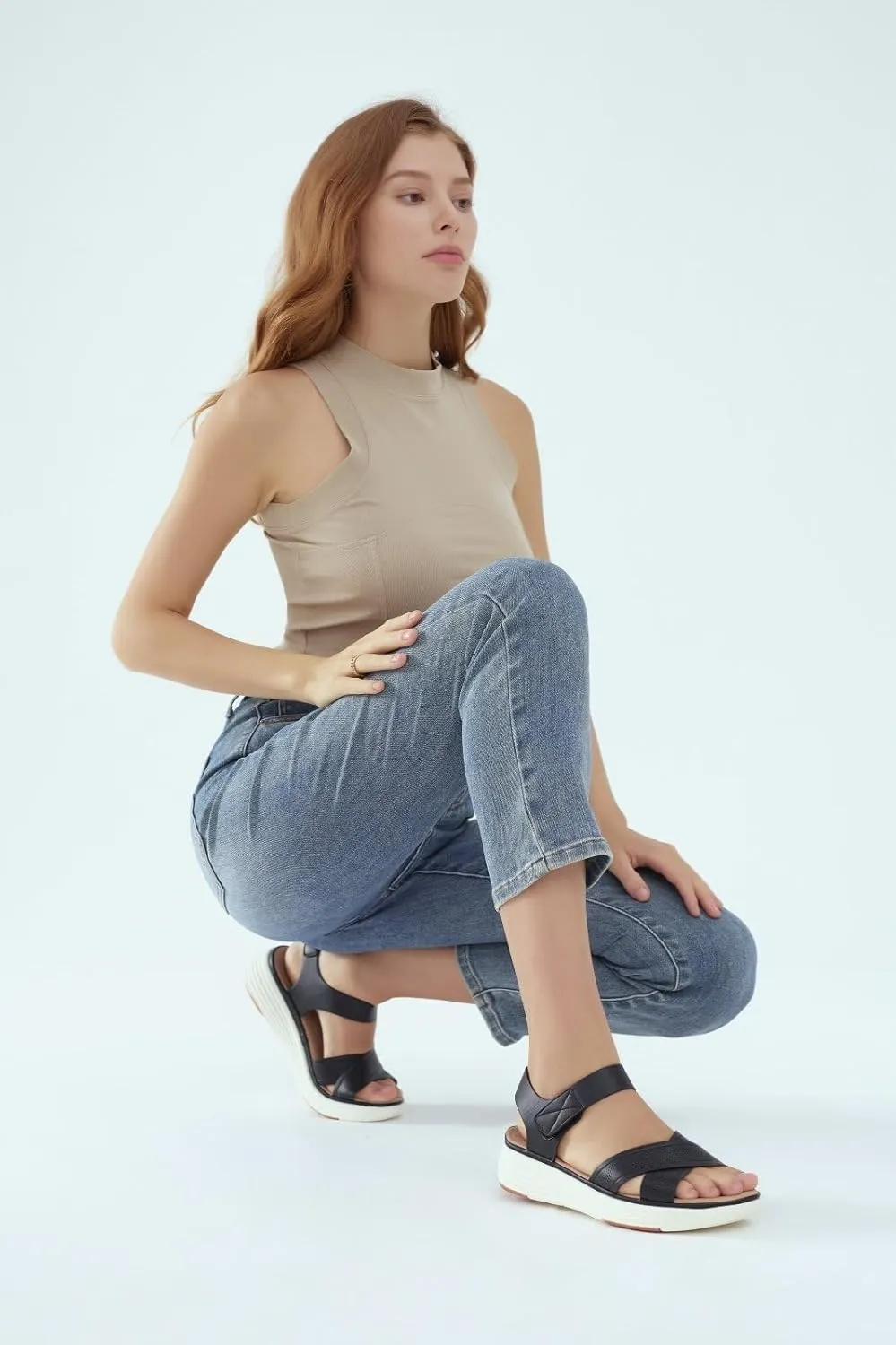 UBFEN Womens Platform Sandals Comfortable Lightweight Walking Ankle Strap Casual Low Wedge Sandals