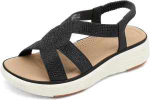 UBFEN Womens Platform Sandals Comfortable Lightweight Walking Ankle Strap Casual Low Wedge Sandals