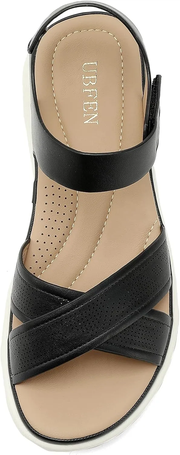 UBFEN Womens Platform Sandals Comfortable Lightweight Walking Ankle Strap Casual Low Wedge Sandals