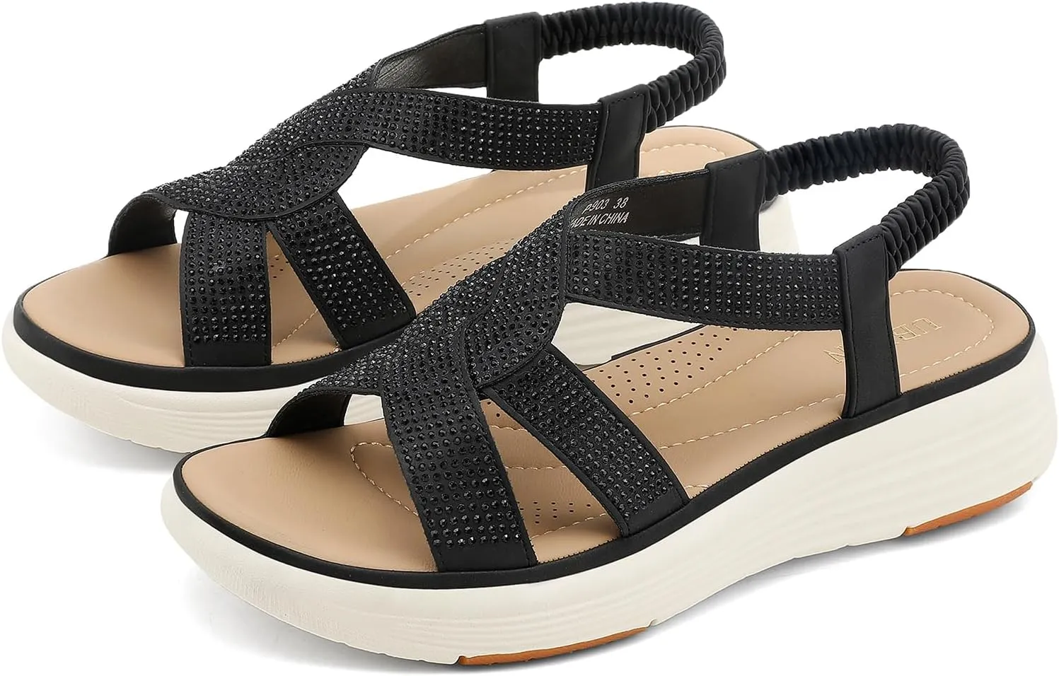 UBFEN Womens Platform Sandals Comfortable Lightweight Walking Ankle Strap Casual Low Wedge Sandals