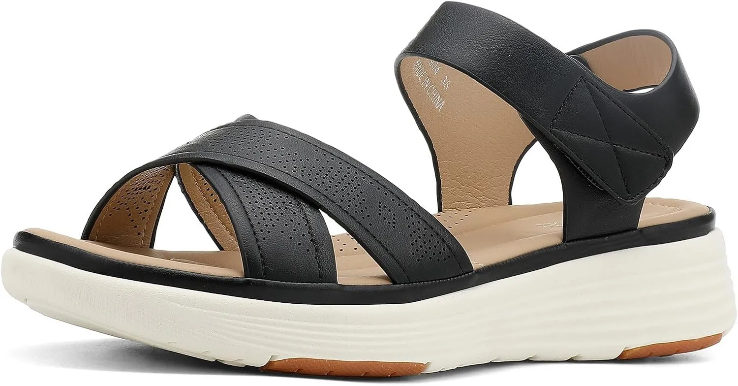 UBFEN Womens Platform Sandals Comfortable Lightweight Walking Ankle Strap Casual Low Wedge Sandals