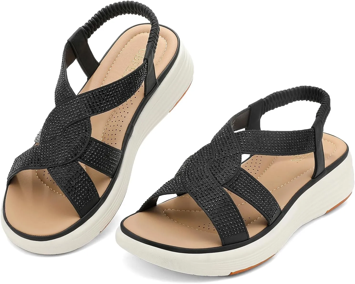 UBFEN Womens Platform Sandals Comfortable Lightweight Walking Ankle Strap Casual Low Wedge Sandals