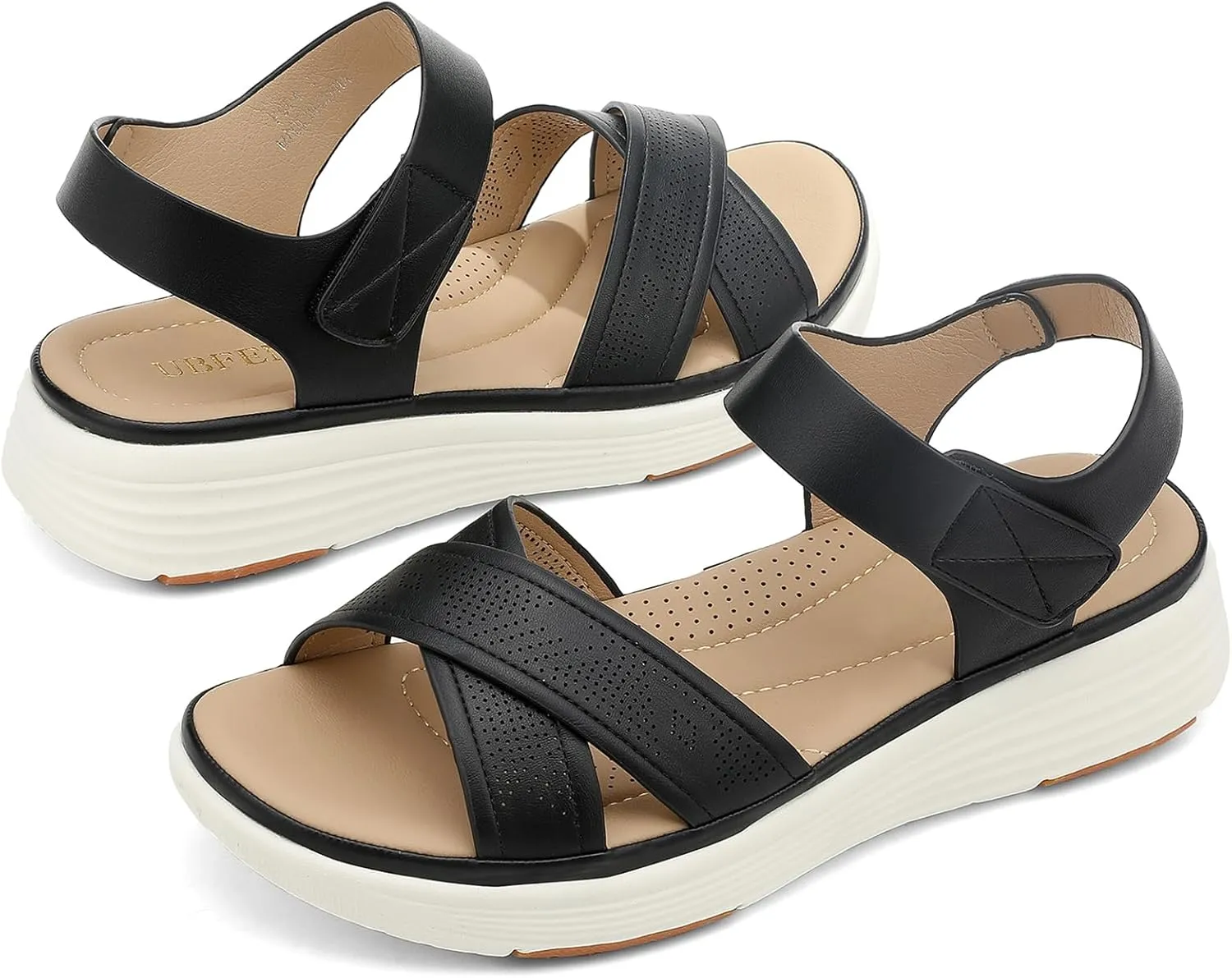 UBFEN Womens Platform Sandals Comfortable Lightweight Walking Ankle Strap Casual Low Wedge Sandals